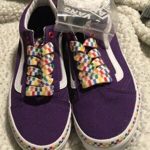Vans Sneakers Old Skool Rainbow Checkerboard Purple Skate Shoes Kid's Size 2 NEW